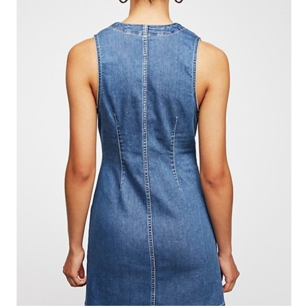 Free People Wandering Star Denim Mini Dress Size 4 - Picture 2 of 6